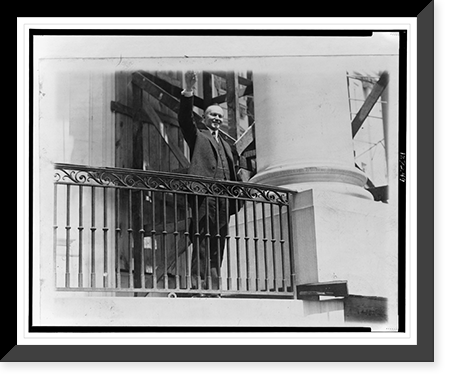 Historic Framed Print, President Coolidge waving a greeting to the throngs of children gathered in the White House grounds to roll Easter eggs,  17-7/8" x 21-7/8"