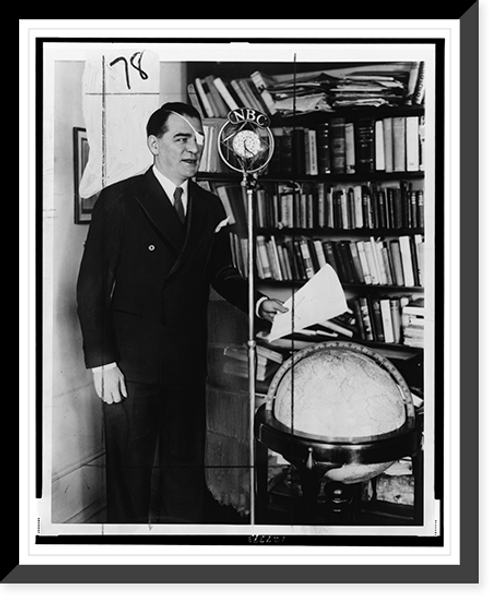 Historic Framed Print, [Floyd Gibbons, full-length portrait, standing behind NBC microphone, facing front],  17-7/8" x 21-7/8"