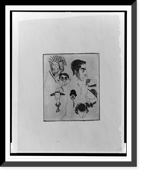 Caricature studies of Charlie Chaplin, Patsy Kelly, Eddie Cantor, William S. Hart, John Barrymore, and others, Antique Poster