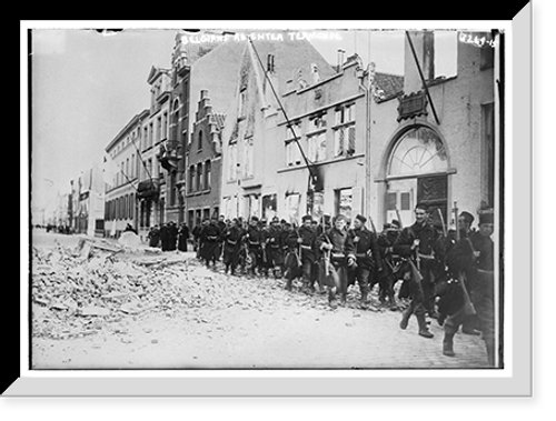 Historic Framed Print, Belgians re-enter Termonde,  17-7/8" x 21-7/8"