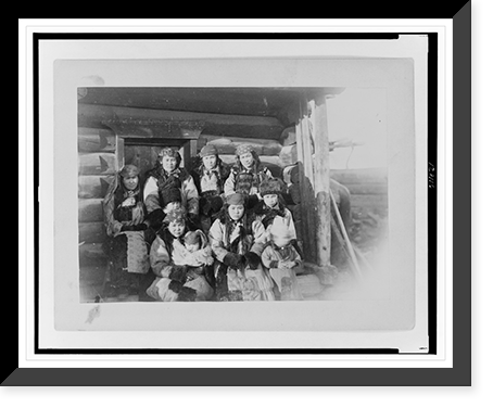 Tatar women with children seated in front of their home Classic, Historic Reproduction