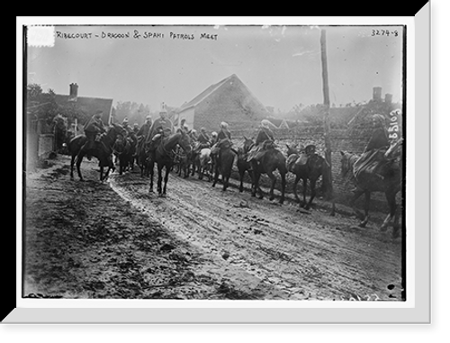 Historic Framed Print, Ribecourt .  Dragoon and Spahi Patrols meet,  17-7/8" x 21-7/8"