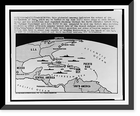 Pictorial newsmap illustrating the U.S. naval blockade during the Cuban Missile Crisis in 1962 Classic, Vintage Wall Art