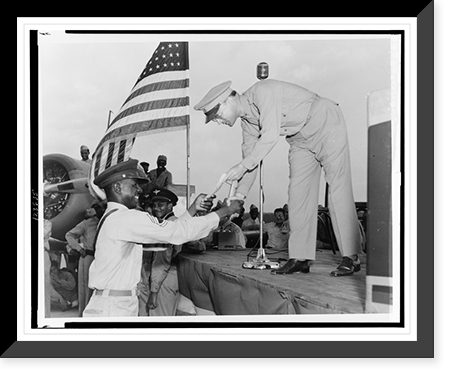 Man receiving a piece of paper, a military award, Tuskegee Army Air Field, Alabama Classic, Historic Print