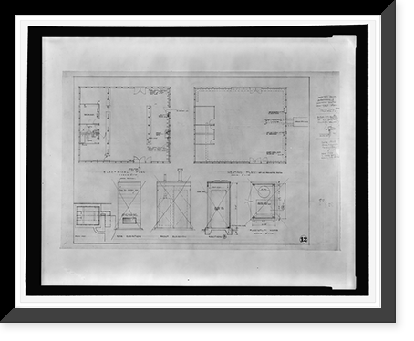 Historic Framed Print, [Kwikset house technical drawings. Electrical plan, heating plan, and utility house plan, section, and elevations],  17-7/8" x 21-7/8"