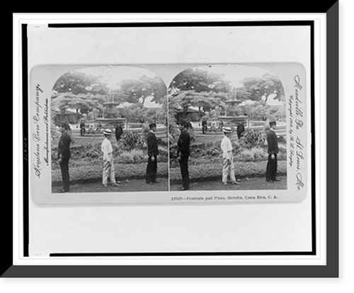 Historic Framed Print, Fountain and Plaza, Heredia, Costa Rica, C.A.,  17-7/8" x 21-7/8"