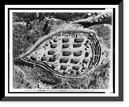 Aerial view of a strategic hamlet", houses surrounded by barricades used to protect villagers from night attacks by the Viet Cong", Antique Wall Art