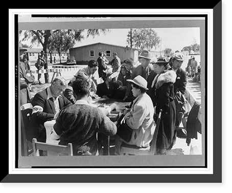 Historic Framed Print, Santa Anita reception center, Los Angeles, California. The evacuation of Japanese and Japanese-Americans from West Coast areas under U.S. Army war emergency order. Registering Japanese-Americans,  17-7/8" x 21-7/8"