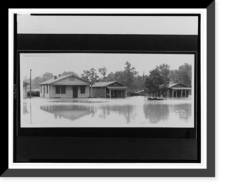 Flood waters up to the door of several houses.Ewing, Inc., Baton Rouge, Antique Print