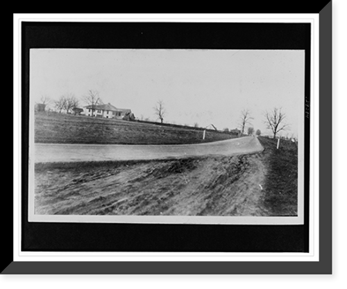 Historic Framed Print, [House and other buildings on left of a country road],  17-7/8" x 21-7/8"
