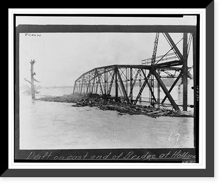 Historic Framed Print, Drift on east end of bridge at Hollands Ldg., Miss., Sunflower River,  17-7/8" x 21-7/8"