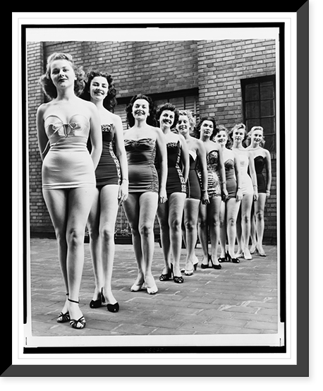 Nine finalists for the Miss New York City beauty contest line up atop a city hotel, Antique Wall Art