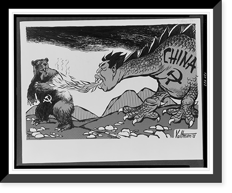 Chinese dragon breathing fire on Soviet bear, Historic Reproduction
