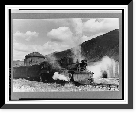 Locomotives with snowplow of narrow gauge railroad, Telluride, Colorado, Vintage Print