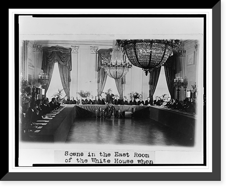 Scene in the East Room of the White House when the President received representatives of the Nations who have ratified the Treaty for the Renunciation of War, Vintage Print