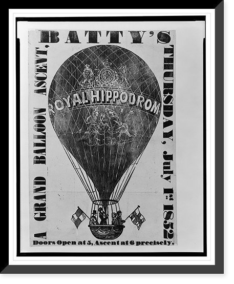 Historic Framed Print, A grand balloon ascent, Batty's, Thursday, July 1st, 1852.Earle.,  17-7/8" x 21-7/8"