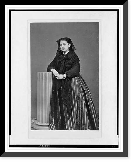 Woman wearing shawl, full-length portrait, standing facing front, with arm propped on half column Classic, Antique Print