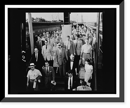 Commuters on platform after getting off train, Park Forest, Illinois.Sandberg. Classic, Antique Poster
