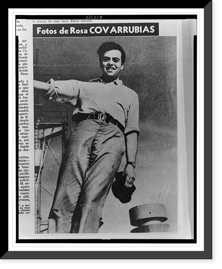 Miguel Covarrubias, three-quarter length portrait, standing on ship, facing front.fotos de Rosa Covarrubias, Vintage Print