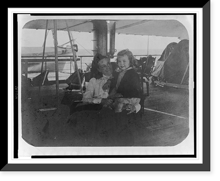 Helen Herron Taft(?) holding her daughter Helen, seated on deck of ship, Antique Print