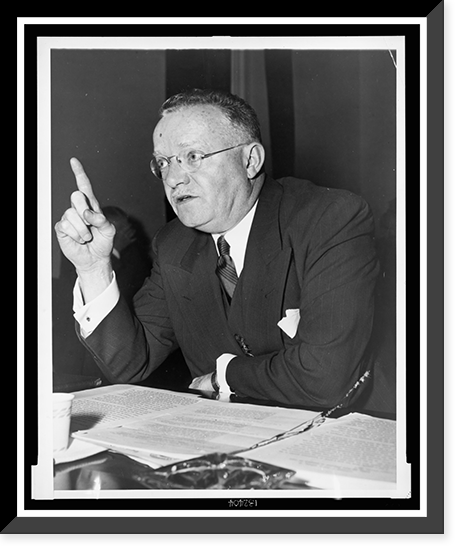 Fred A. Hartley, Jr., half-length portrait, facing front, testifying before the House Labor Committee about changes in the Taft-Hartley Act, Historic Print