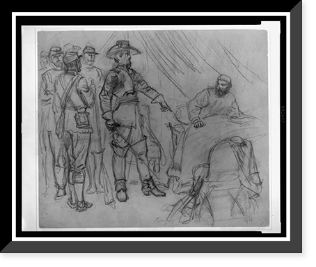 Officer pointing to man in bed in a tent, Antique Wall Art