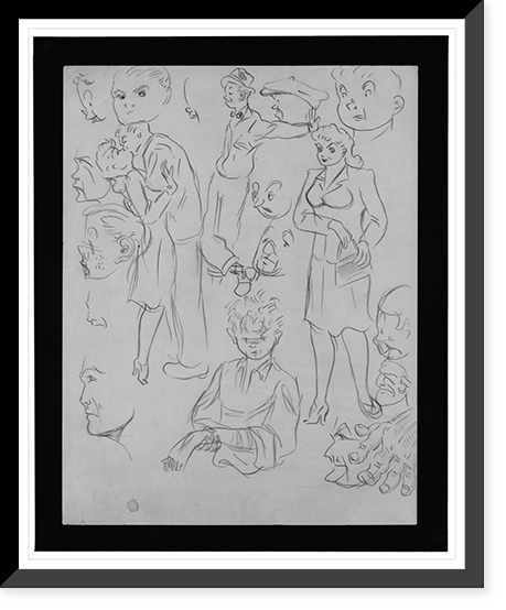 Sketches of people in action, Vintage Print