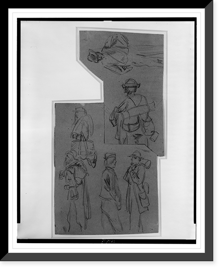 Seven sketches of soldiers and how they carry their packs, Vintage Wall Art