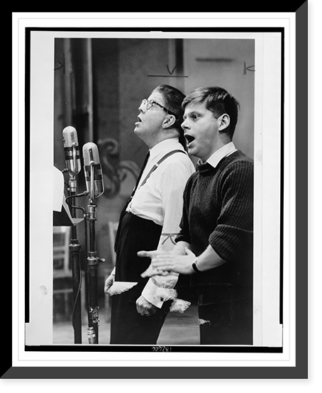 Historic Framed Print, [Robert Morse and Rudy Vallee during recording session for How to succeed in business without really trying"]",  17-7/8" x 21-7/8"
