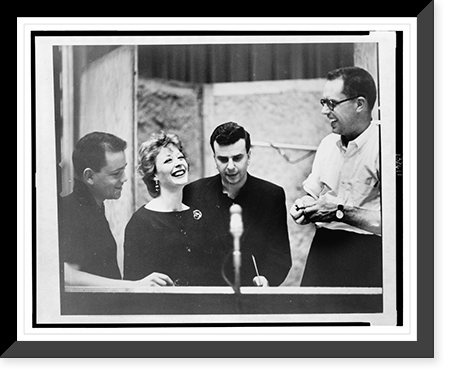 Historic Framed Print, Jerry Ross, Gwen Verdon, Dick Adler and musical conductor Hal Hastings during recording session of the smash Broadway show, Damn Yankees,  at the RCA Victor studios,  17-7/8" x 21-7/8"
