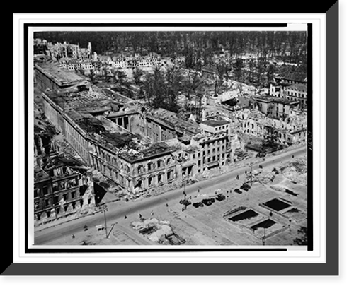 Historic Framed Print, [Aerial view showing the Reichschancellory damaged by Allied bombing],  17-7/8" x 21-7/8"
