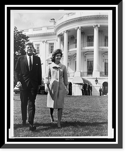 Historic Framed Print, [President and Mrs. John F. Kennedy walking on the south lawn of the White House],  17-7/8" x 21-7/8"