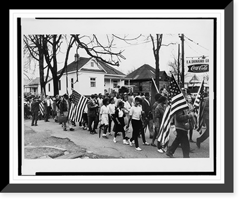 Historic Framed Print, [Participants, some carrying American flags, marching in the civil rights march from Selma to Montgomery, Alabama in 1965],  17-7/8" x 21-7/8"