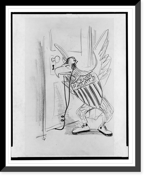 Historic Framed Print, [American eagle spying through keyhole],  17-7/8" x 21-7/8"