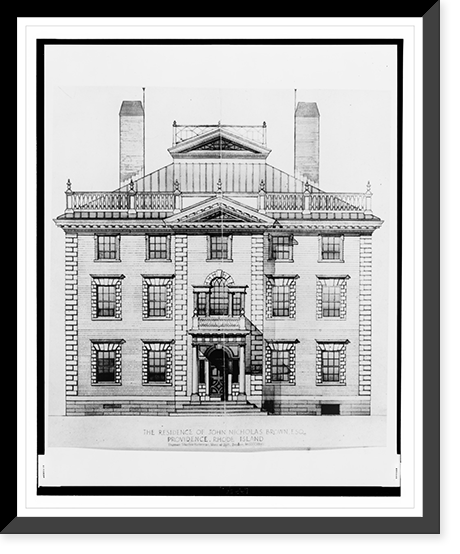 Historic Framed Print, Architectural drawing of a house for John Nicholas Brown, Providence, Rhode Island,  17-7/8" x 21-7/8"