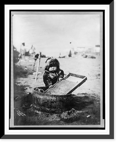 Historic Framed Print, Child at washtub,  17-7/8" x 21-7/8"