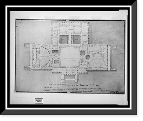 Historic Framed Print, [United States Capitol, Washington, D.C. Principle floor plan, vestibule, library & senate chamber, House of Representatives] - 3,  17-7/8" x 21-7/8"