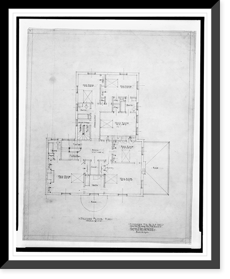 Historic Framed Print, [House (residence") for B.F. Saul,  23rd Street and Wyoming Avenue,  N.W. (lots 35 and 36,  square 2528),  Washington,  D.C. Second floor plan]",  17-7/8" x 21-7/8"