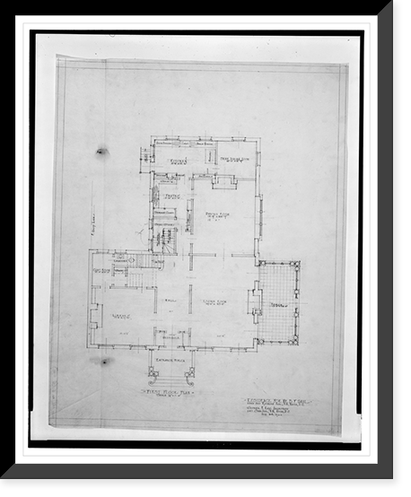 Historic Framed Print, [House (residence") for B.F. Saul,  23rd Street and Wyoming Avenue,  N.W. (lots 35 and 36,  square 2528),  Washington,  D.C. First floor plan]",  17-7/8" x 21-7/8"