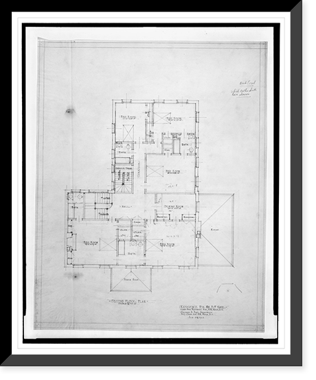 Historic Framed Print, [House (residence") for B.F. Saul,  23rd Street and Wyoming Avenue,  N.W. (lots 35 and 36,  square 2528),  Washington,  D.C. Second floor plan]" - 2,  17-7/8" x 21-7/8"