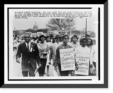 Historic Framed Print, More than 15,000 white and colored persons met here 4/18 on behalf of school integration and civil rights legislation,  17-7/8" x 21-7/8"