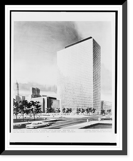 Historic Framed Print, [Government buildings (United States Customs Court and Federal Office Building"),  Federal Plaza,  Lafayette Street and Duane Street,  New York,  New York. Perspective]" - 2,  17-7/8" x 21-7/8"