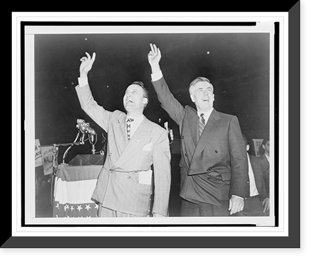 Historic Framed Print, [Henry Wallace, Progressive Party presidential candidate, and his running mate, Senator Glen Taylor wave to audience at Madison Square Garden, New York City, New York],  17-7/8" x 21-7/8"