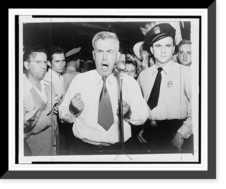 Historic Framed Print, [Henry A. Wallace, Progressive Party presidential candidate, speaking to crowd in Charlotte, North Carolina; a police officer is standing next to Wallace],  17-7/8" x 21-7/8"