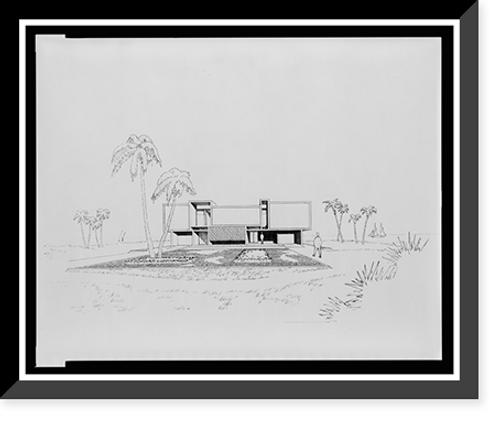 Historic Framed Print, [Milam residence, Ponte Vedra Beach, Florida. Entrance facade. Perspective rendering],  17-7/8" x 21-7/8"