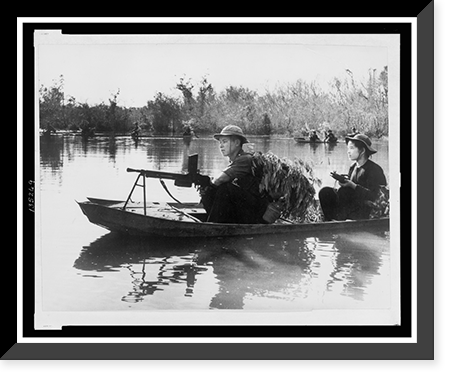 Historic Framed Print, Viet Cong guerrillas in small boats patrol the Saigon River in South Vietnam,  17-7/8" x 21-7/8"