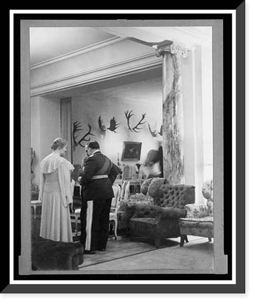 Historic Framed Print, [Hermann G&ouml;ring and wife Emmy conversing with guest at a musicale at their Leipziger Platz 11a residence],  17-7/8" x 21-7/8"