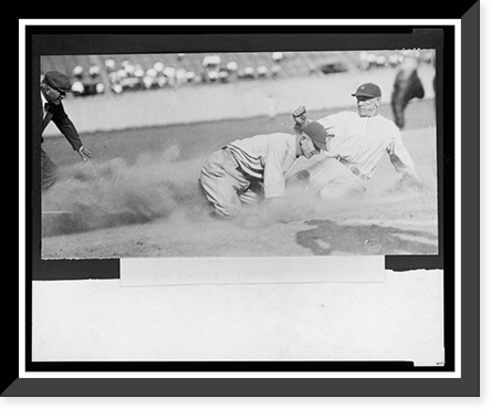 Historic Framed Print, [Joe Harris, of the Washington National, sliding safely into 3rd base during a baseball game],  17-7/8" x 21-7/8"