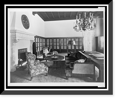 Historic Framed Print, [Furnishings grouped around the library fireplace, Reichs Chancellery, Berlin, Germany],  17-7/8" x 21-7/8"