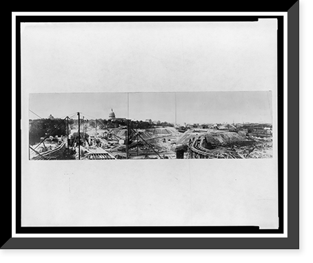 Historic Framed Print, [Panoramic view of the construction site and equipment during the building of Union Station, Washington, D.C.],  17-7/8" x 21-7/8"